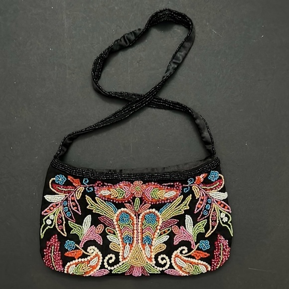Express 90s Retro Style Black Beaded Women's Bag in Colorful Beads and Sequins - Picture 2 of 14